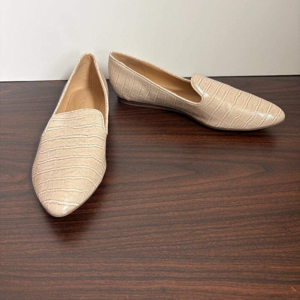 Nine West Haydyn3 Light Natural Texture Crocodile Shoes Pointed Toe Flats 7.5